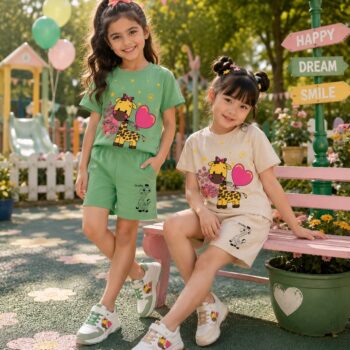 تیشرت شلوارک دخترانه زرافه(سایزبندی45-50)