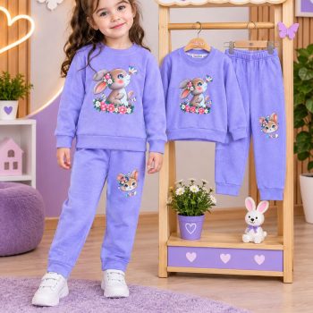 بلوزشلواردخترانه گل وپروانه خرگوش(سایزبندی45-50)
